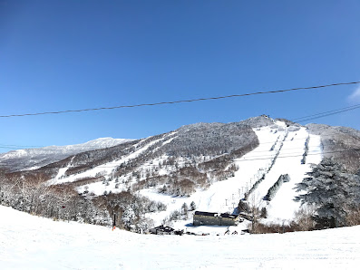 A scenic view of Shiga Kogen Nishitateyama Ski Area in Japan, featuring a ski resort and chalet, ski lift, and captivating winter scape filled with winter sports activities.