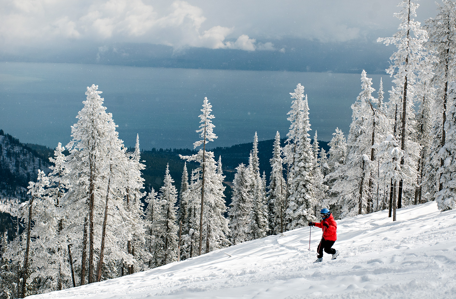 Blacktail Mountain in USA - a person on a snowboard on a snowy slope.