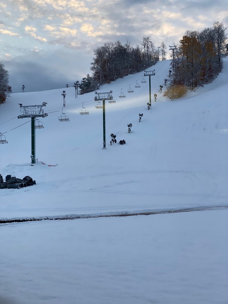 Nub's Nob Ski Area in USA - a snow covered ski slope with people on it.