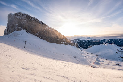 Winter sports enthusiasts enjoying at Les Mosses - La Lécherette ski resort in Leysin, Switzerland, amidst mesmerizing winter scenery featuring a charming chalet.