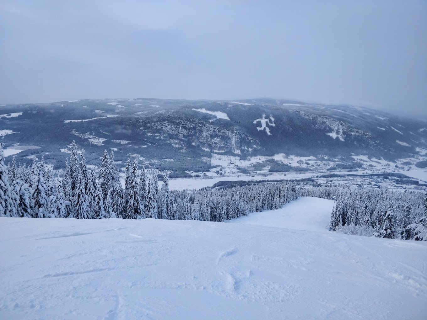 Hafjell in Norway - a view from the top of a snowy mountain.