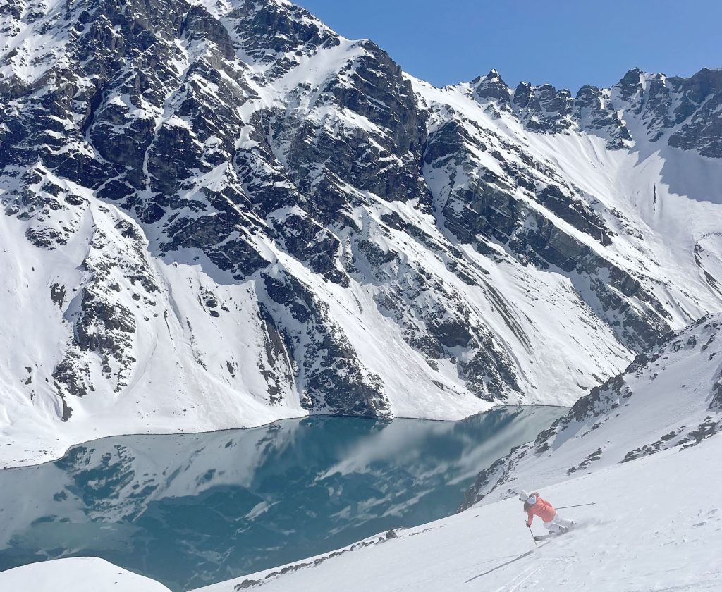 Portillo in Chile - a person skiing down the side of a mountain.