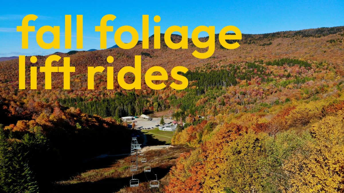 Middlebury Snowbowl in USA - fall foliage in the mountains with the words fall foliage.