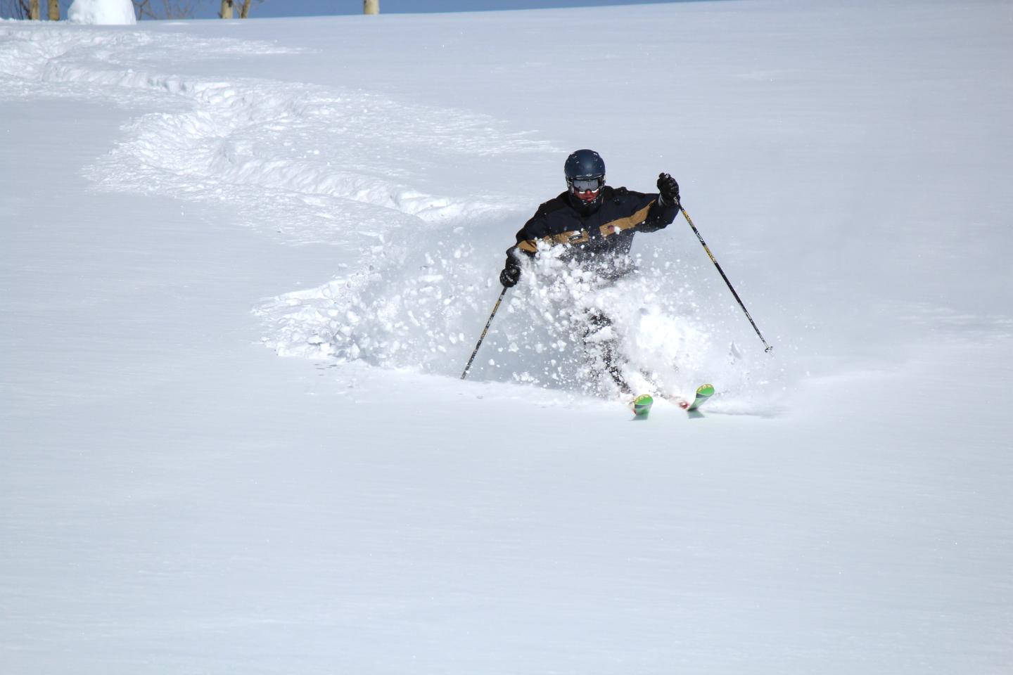 Pomerelle in USA - a person is skiing down a hill in the snow.