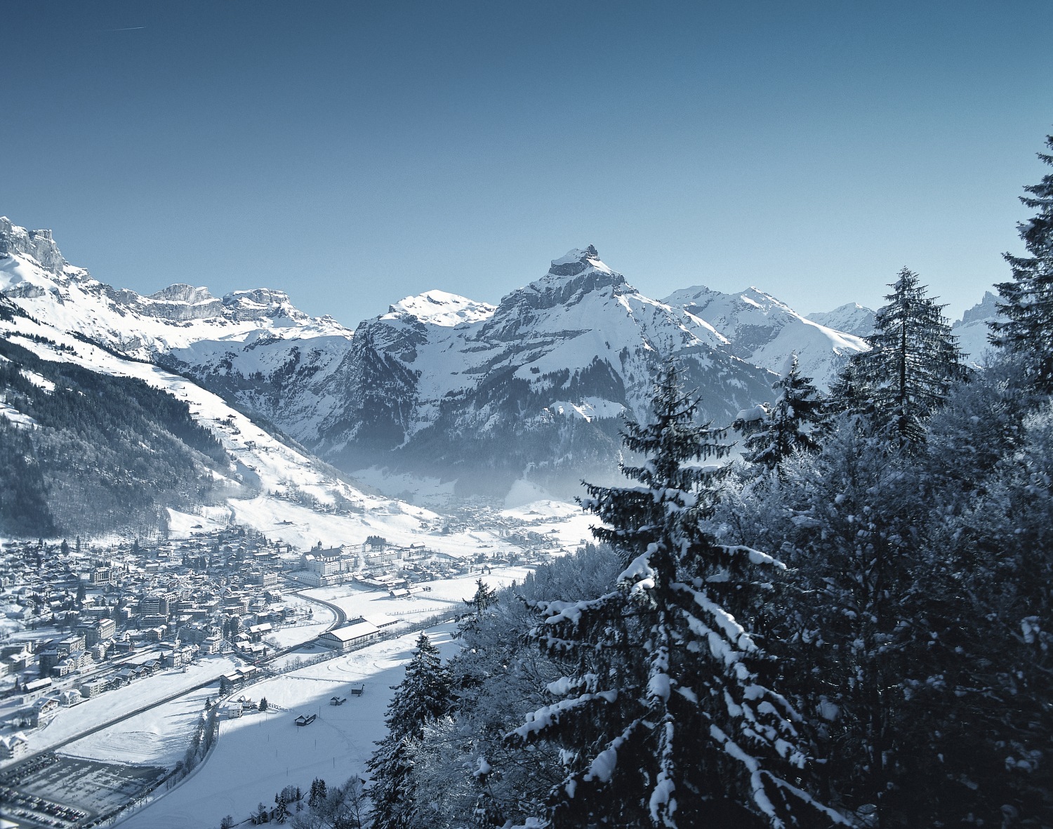 Engelberg-Titlis in Switzerland - a view of a town in the mountains.