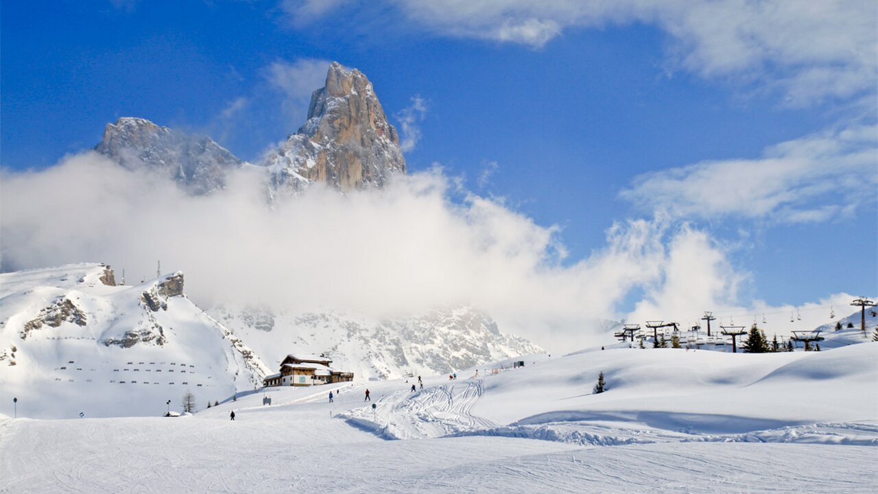 Passo Rolle in Italy - a mountain covered in snow.