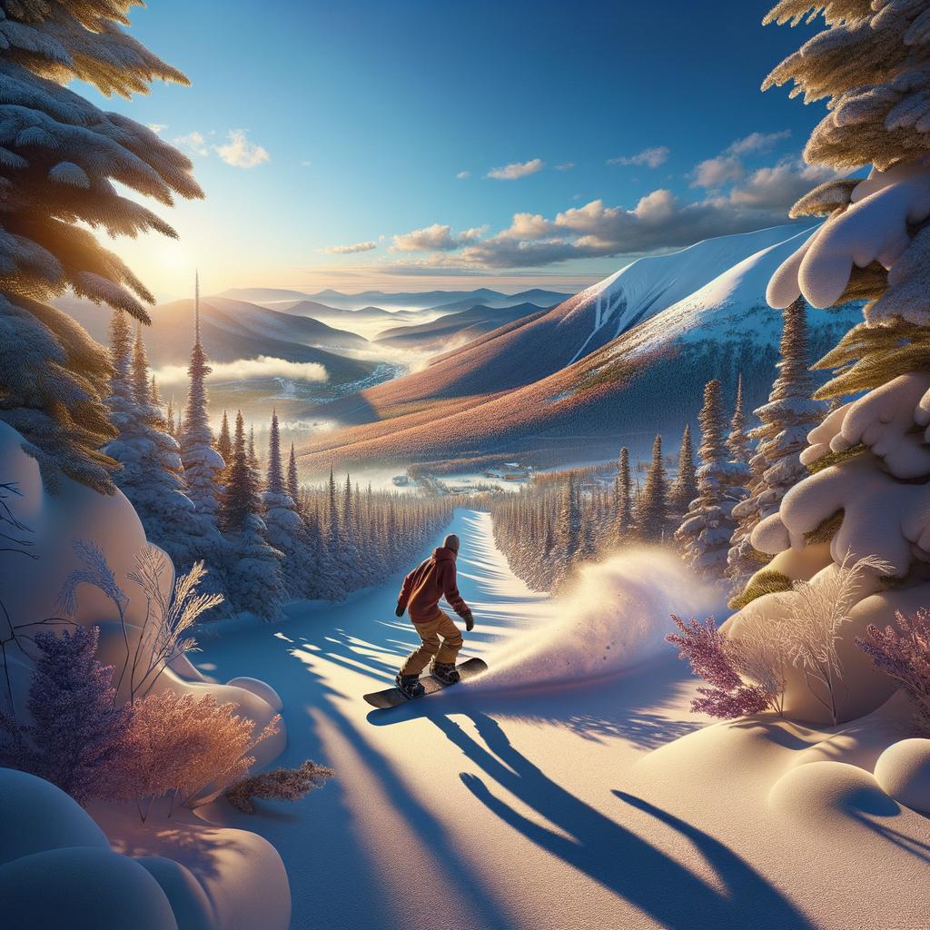 Crabbe Mountain in Canada - a person riding a snowboard through a snowy forest.