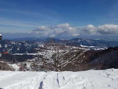 A serene winter scene in Sky Valley, Japan, featuring a snow-covered mountain and a chalet amidst a vibrant winter sports scene.
