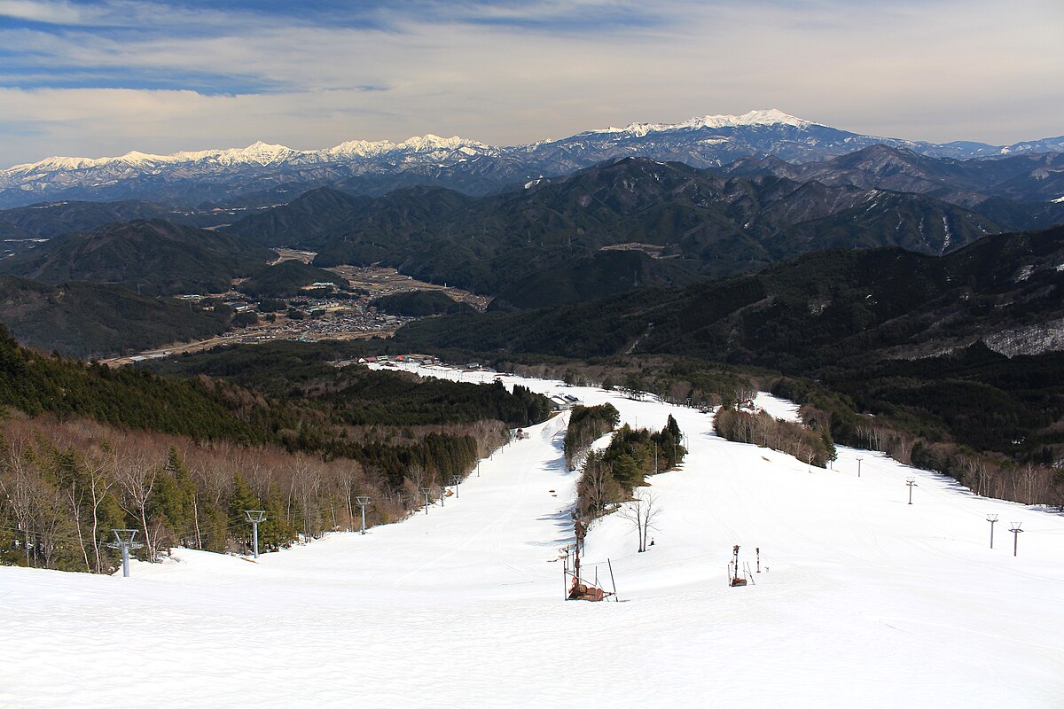 Hida Funayama Snow Resort Arkopia in Japan - a view from the top of a ski slope.