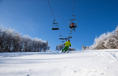 A winter sports scene at Plattekill in The Catskills Roxbury New York which features a ski lift a skier descending a snow-covered slope