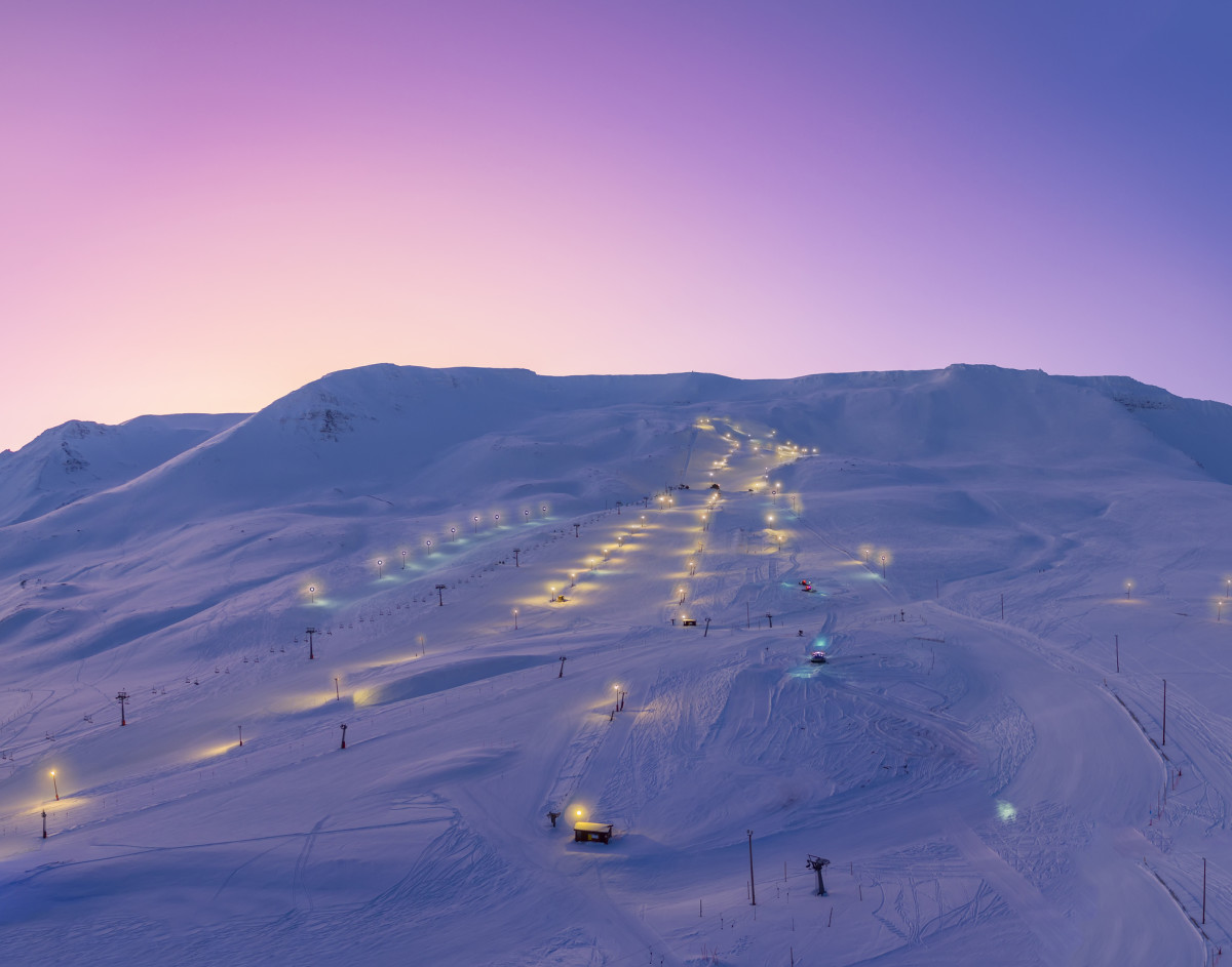 Hlíðarfjall in Iceland - a snow covered ski slope.