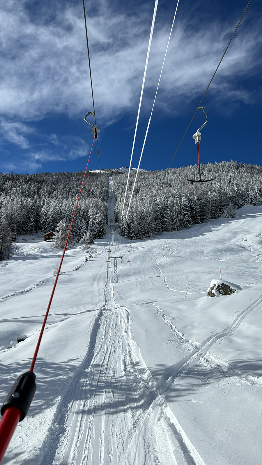 Sportbahnen Eischoll Augstbordregion in Switzerland - tracks in the snow.