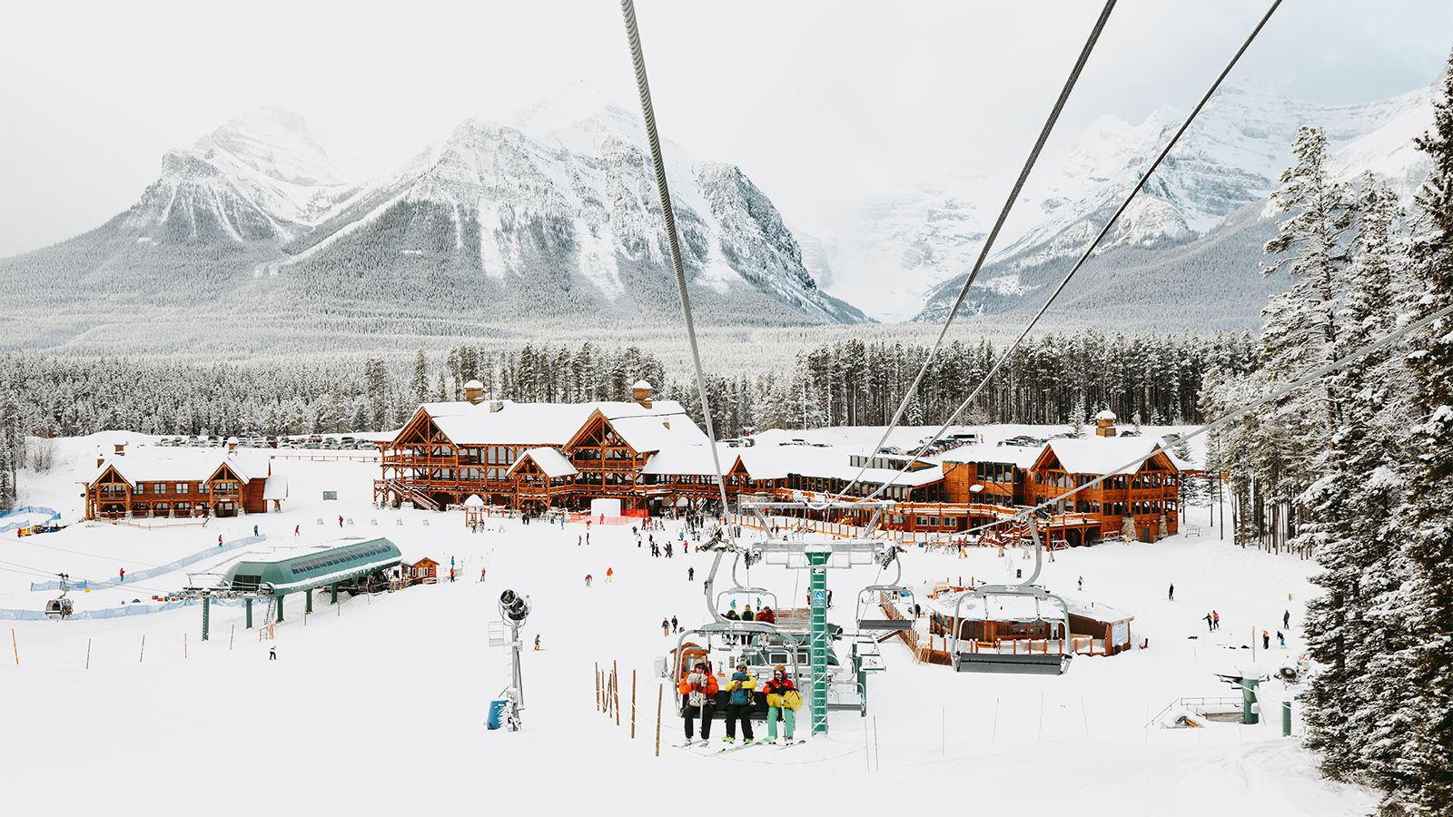 Lake Louise in Canada: a view of a ski resort in the mountains.