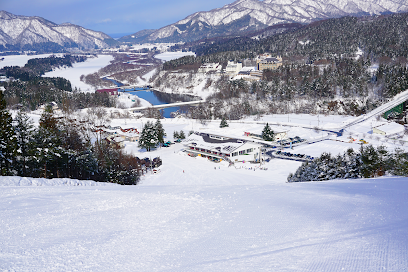 A captivating winter scene at a ski resort in Tainai, Japan, showcasing the charm of winter sports, amid a breathtaking winter landscape.