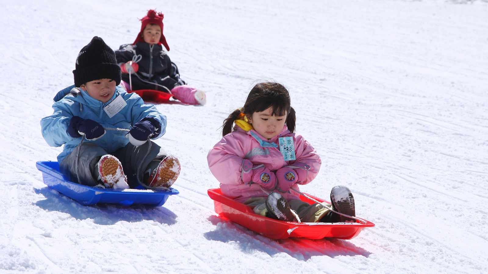 Fujiten Snow Resort in Japan - two children on a sler.