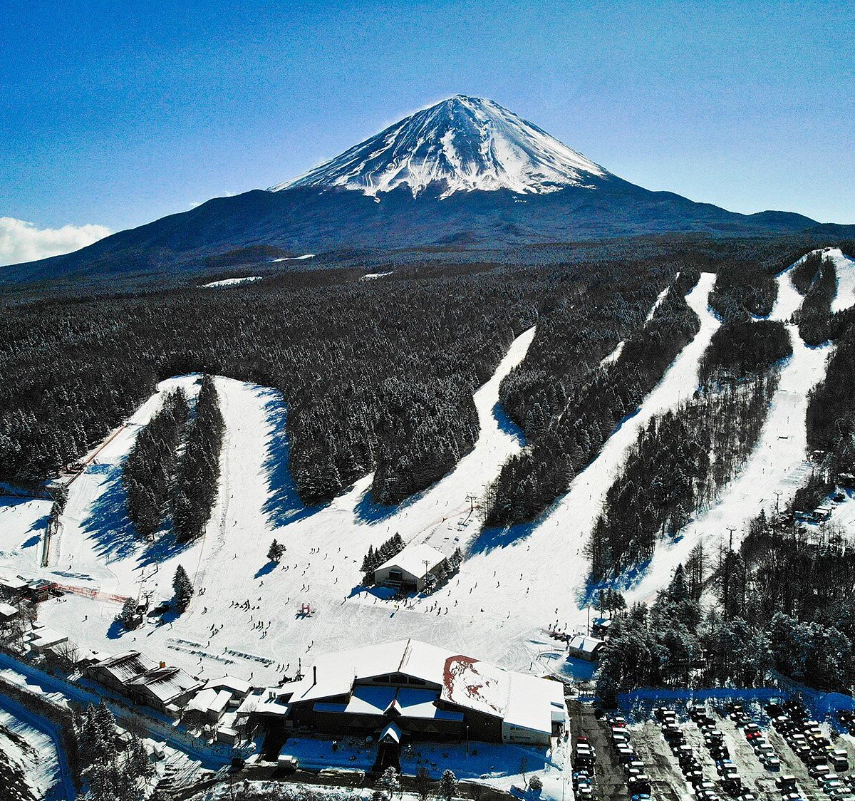 Fujiten Snow Resort in Japan: a view of a ski resort with snow on the ground.