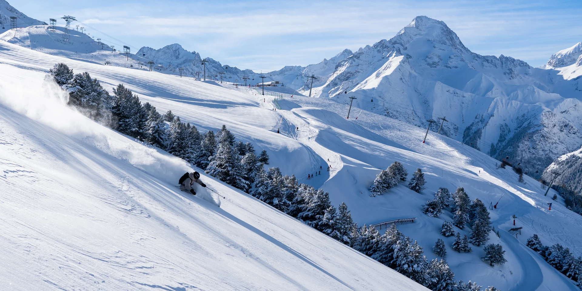 Les deux Alpes in France - a person skiing down the side of a mountain.