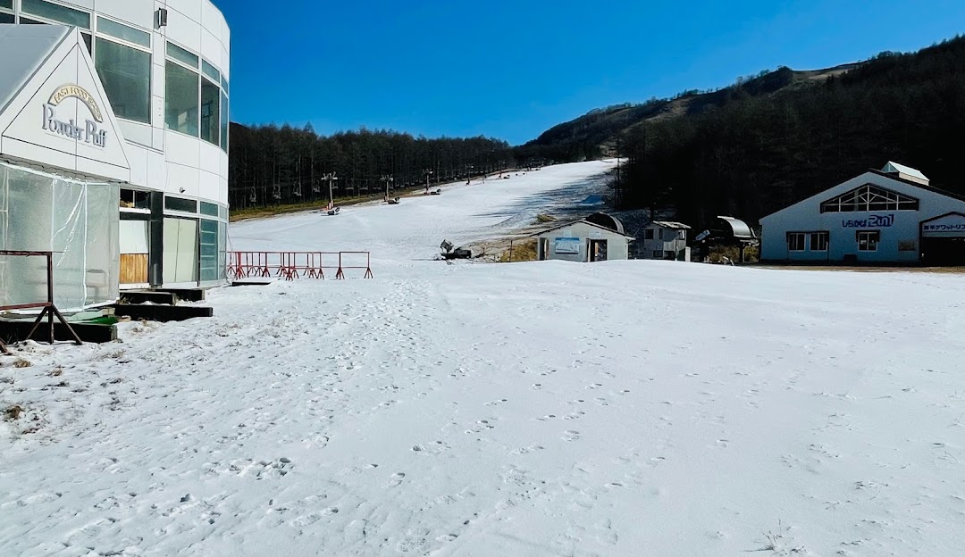 View of Shirakaba 2in1 ski resort in Japan, featuring bustling winter sports scene on snow-covered slopes amidst stunning winter scenery.