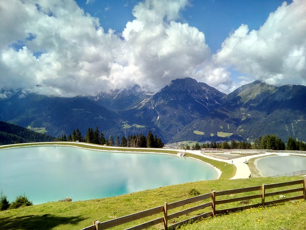 Serlesbahnen Mieders Bergbahn Bergstation in Austria - a large body of water.