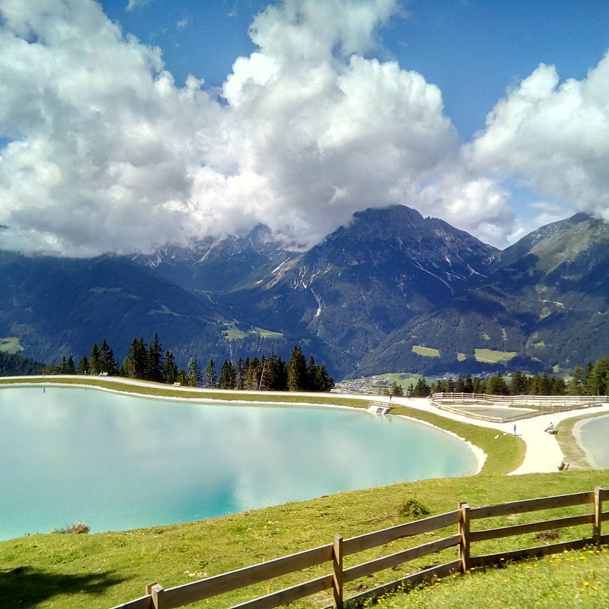 Serlesbahnen Mieders Bergbahn Bergstation in Austria - a large body of water.