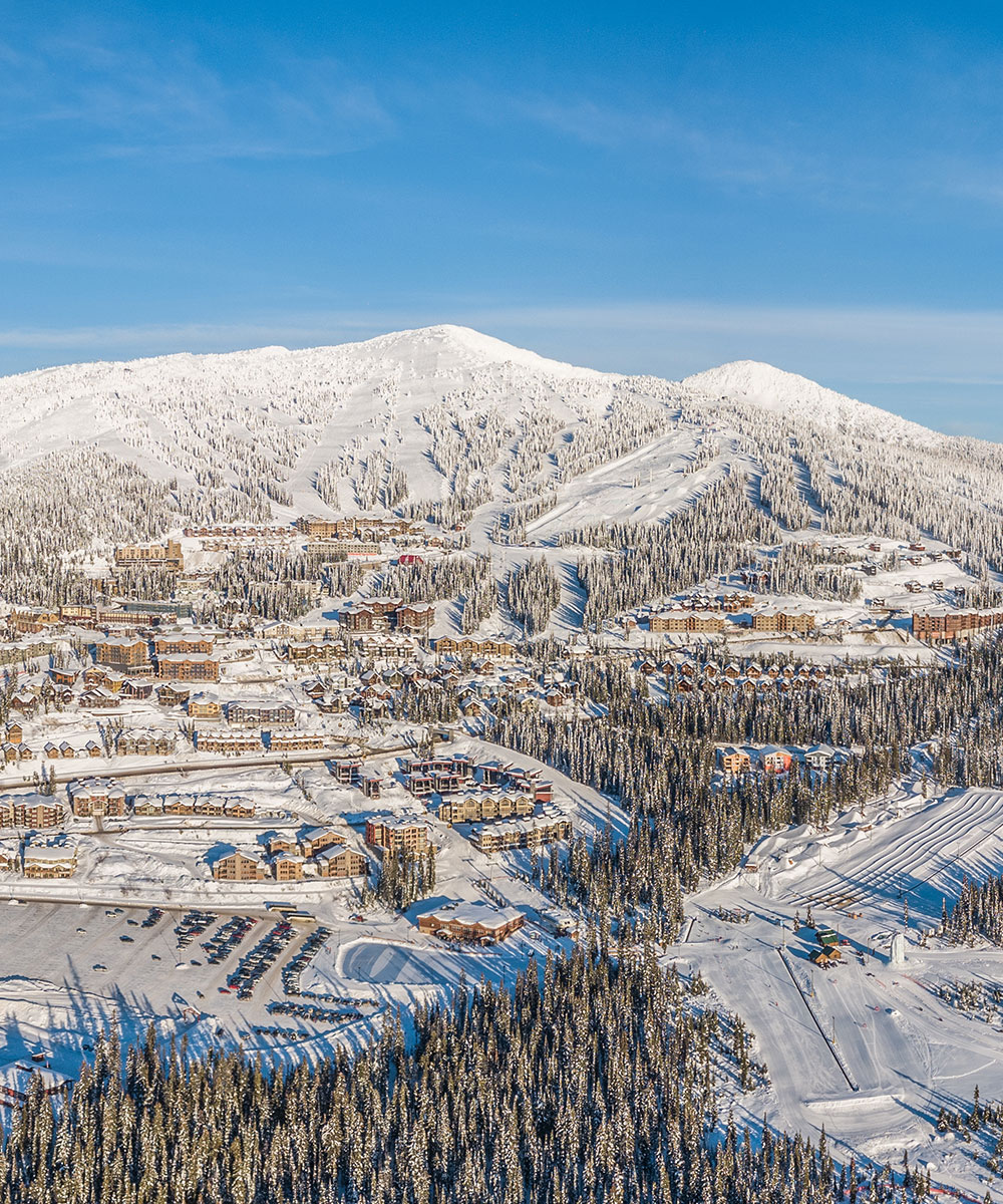 Big White in Canada: a view of a ski resort in the mountains.