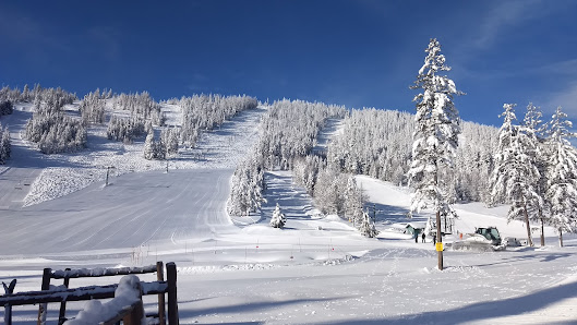 View of Loup Loup Ski Bowl in Okanogan, Washington with a bustling ski resort, a ski lift, and snow-clad slopes creating a picturesque winter sports scene.