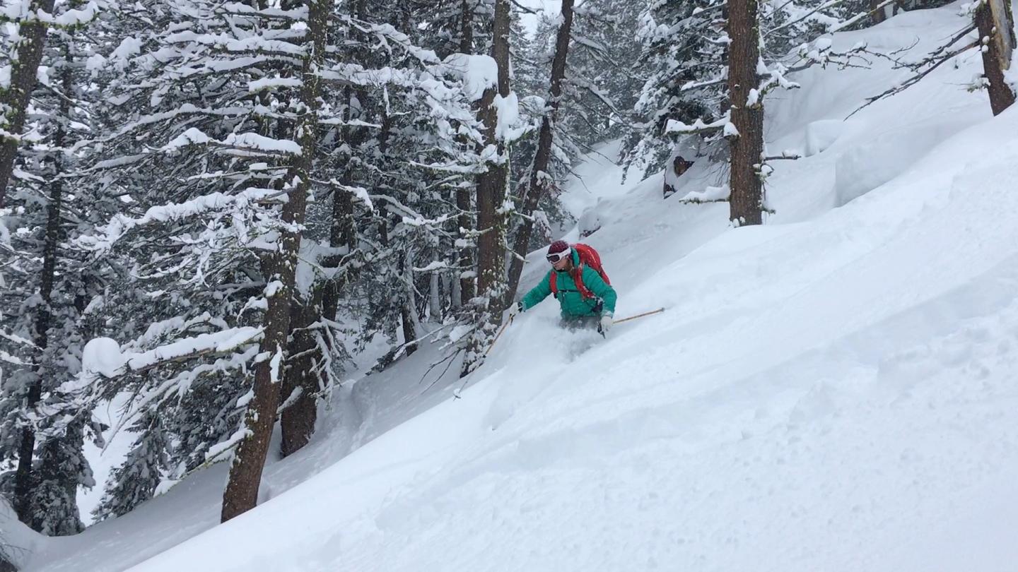 Loup Loup Ski Bowl in USA - a person skiing down a snowy slope in the woods.