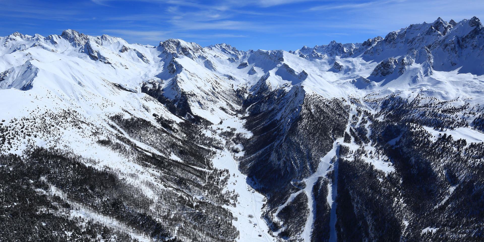 Arvieux in France - a view from the top of a snowy mountain.