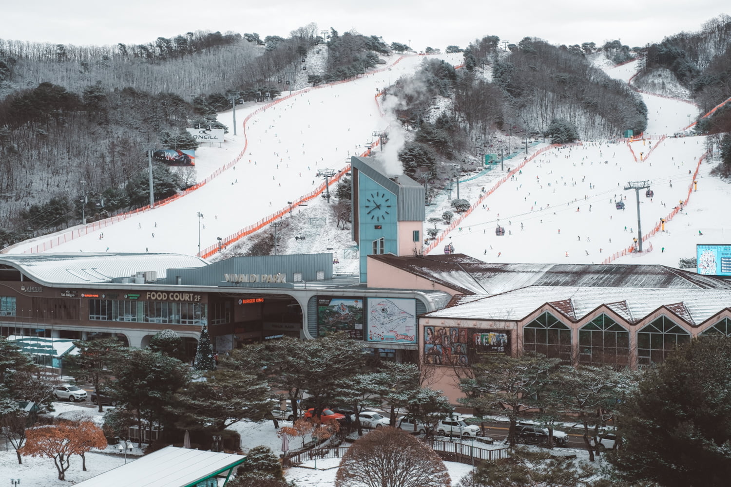 Vivaldi Park in South Korea - snow on the ground.