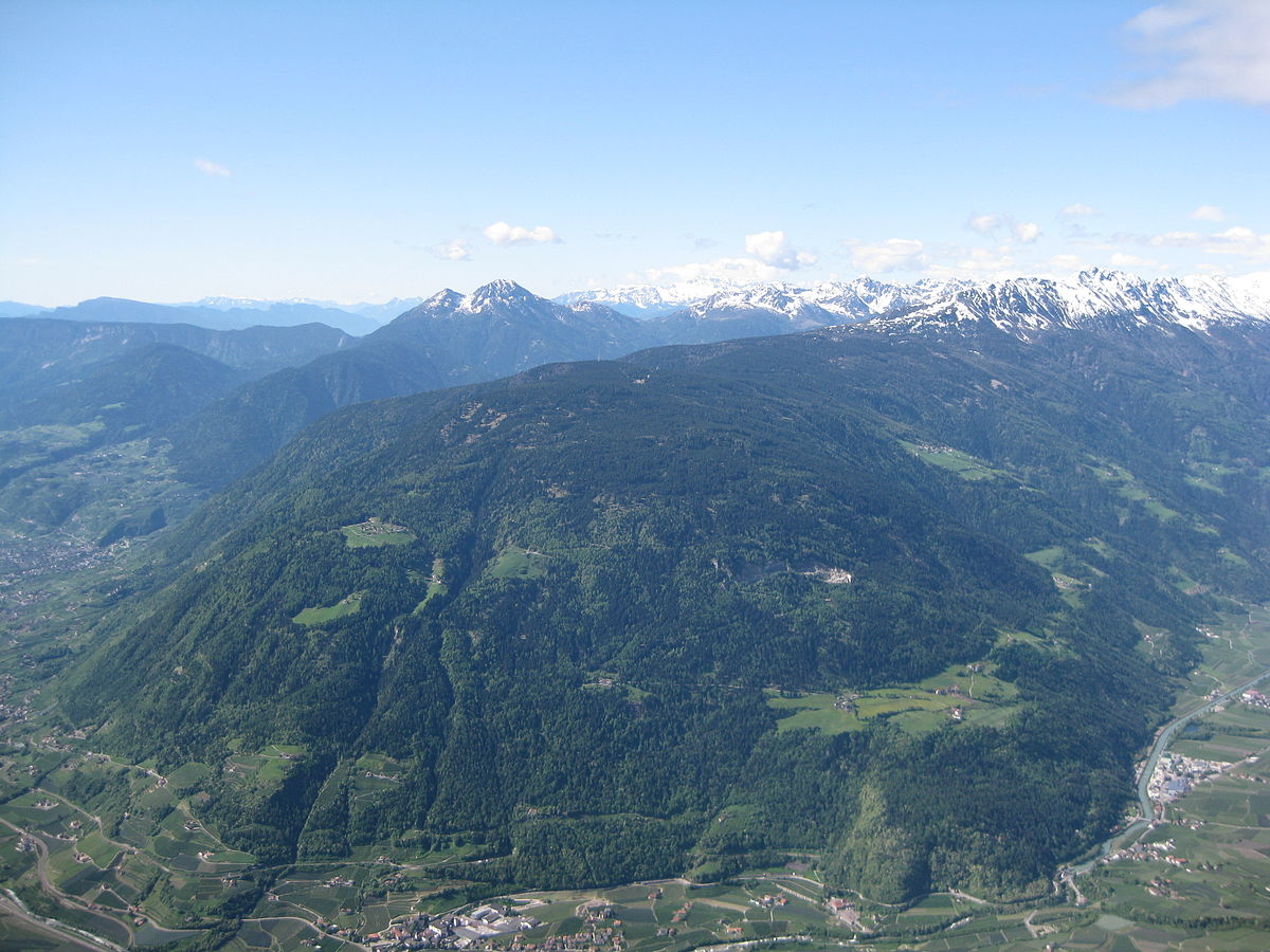 Vigiljoch – Lana in Italy - a view of the mountains from an airplane.