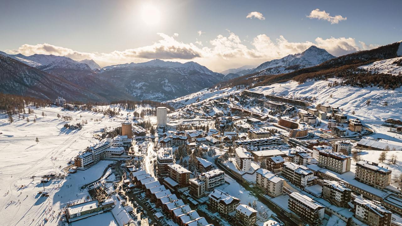 Via Lattea in Italy - a snowy town in the mountains.