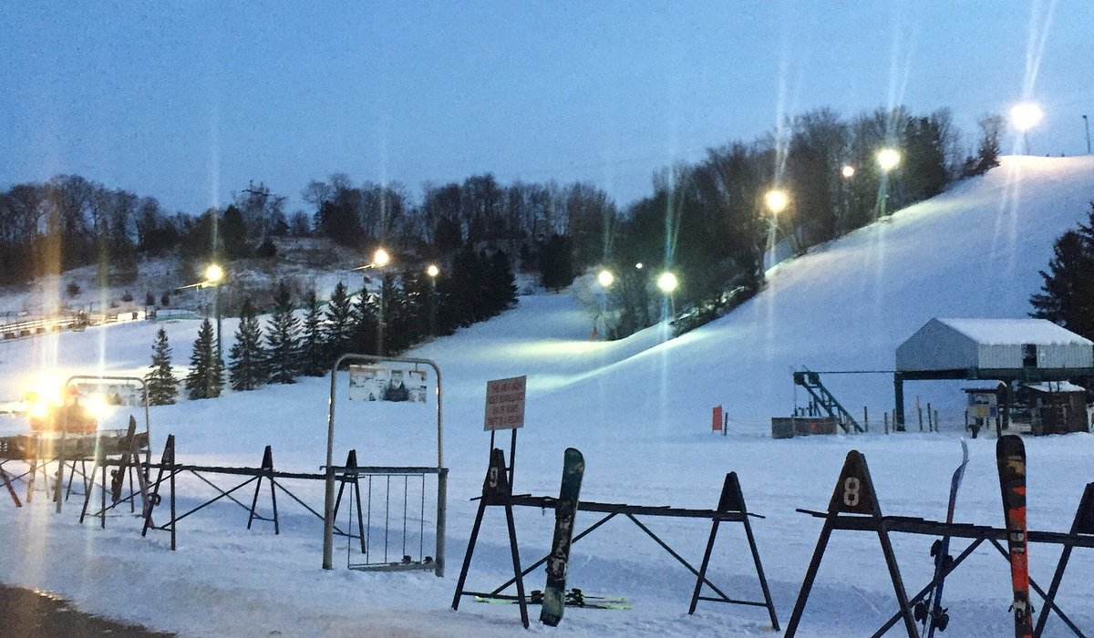 Mt Kato in USA - a view of a ski slope at night.