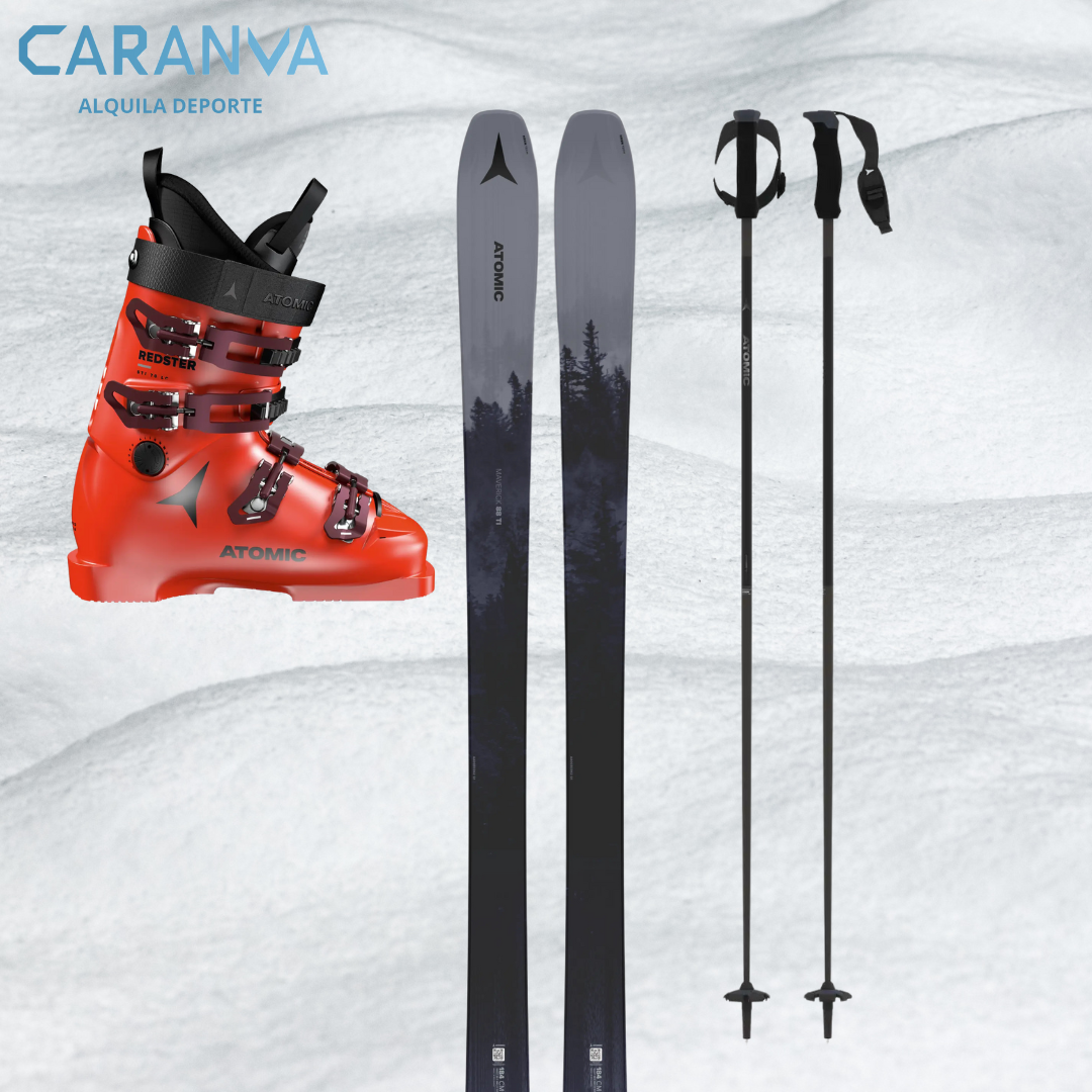 Manzaneda in Spain - a pair of skis and ski poles in the snow.
