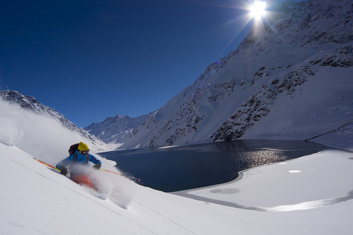 Club Andino in Chile - a person skiing down a snow covered mountain.