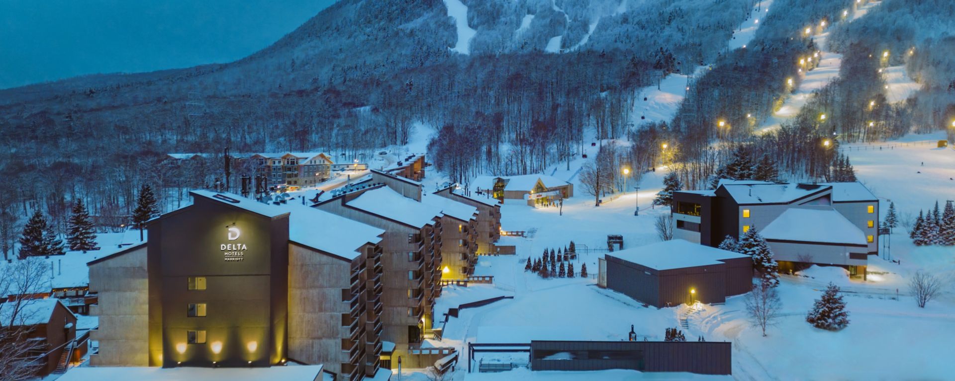 Mont-Sainte-Anne in Canada: a ski resort in the mountains at night.