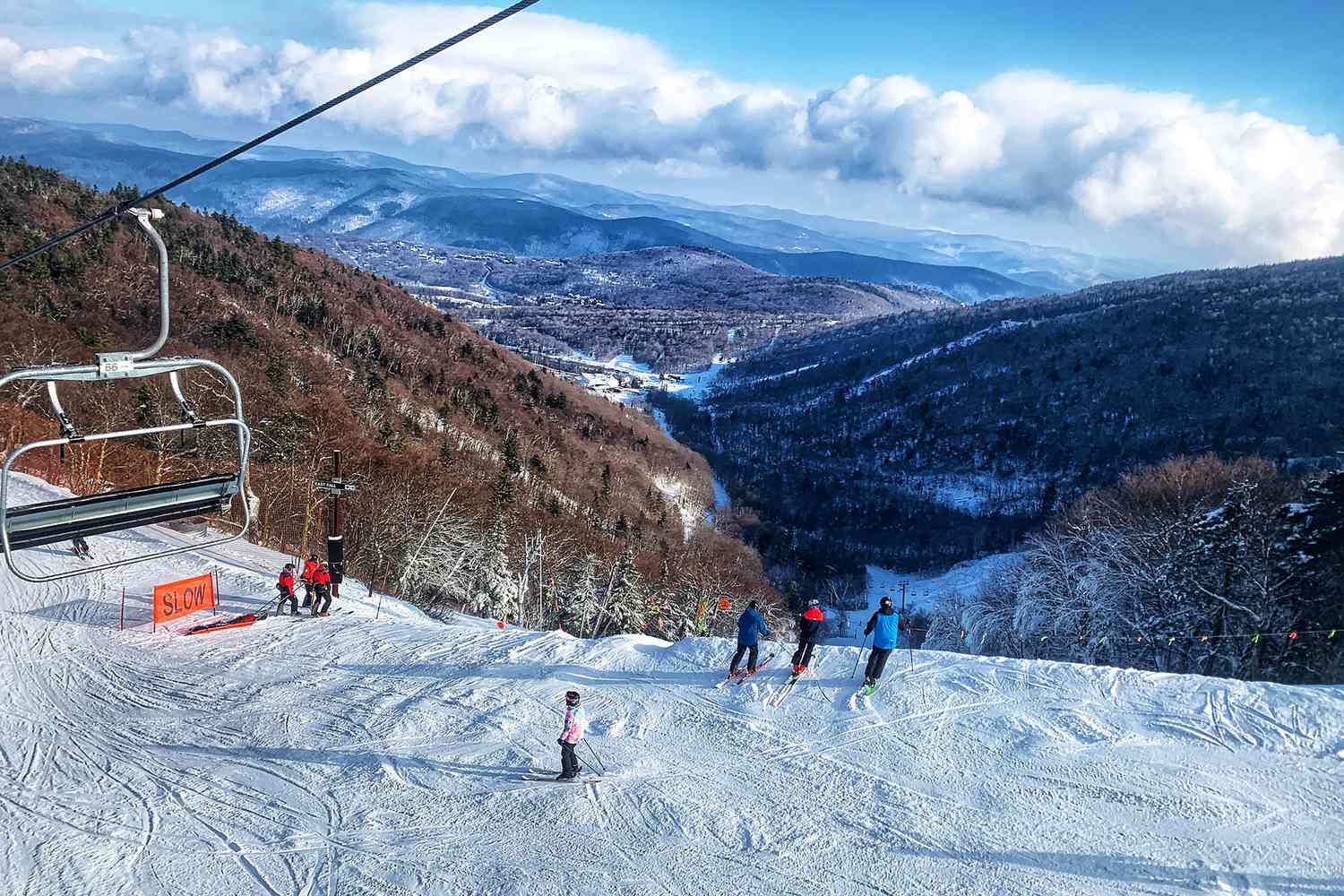 Killington in USA - a group of people skiing down a mountain.