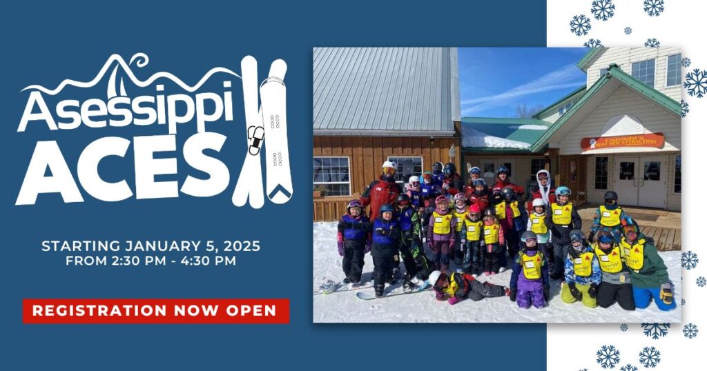 Ski resort in Asessippi, Inglis, Manitoba featuring a bustling winter sports scene. Skiers can be seen enjoying the slopes under a ski lift.