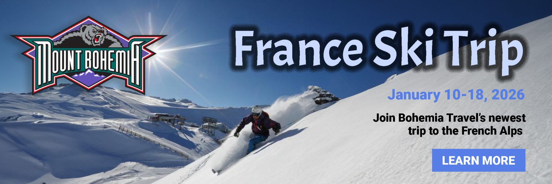 Mt Bohemia in USA - a snowboarder is going down the side of a mountain.