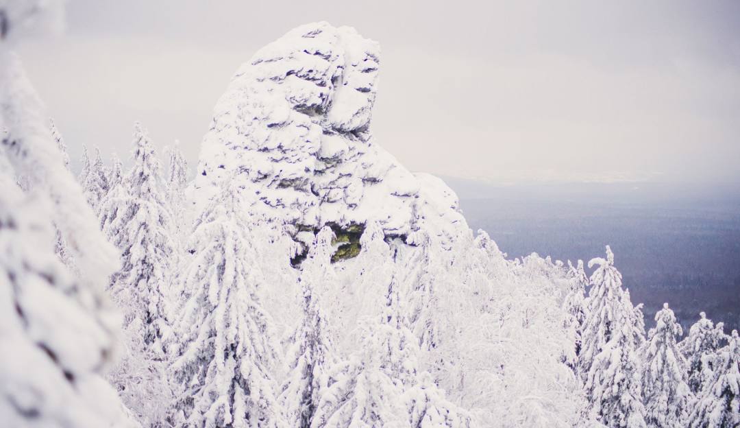 View of the snowy, tranquil mountain landscape in Kubínska hoľa, Beňovolehotská, with traces of winter sports activities visible.