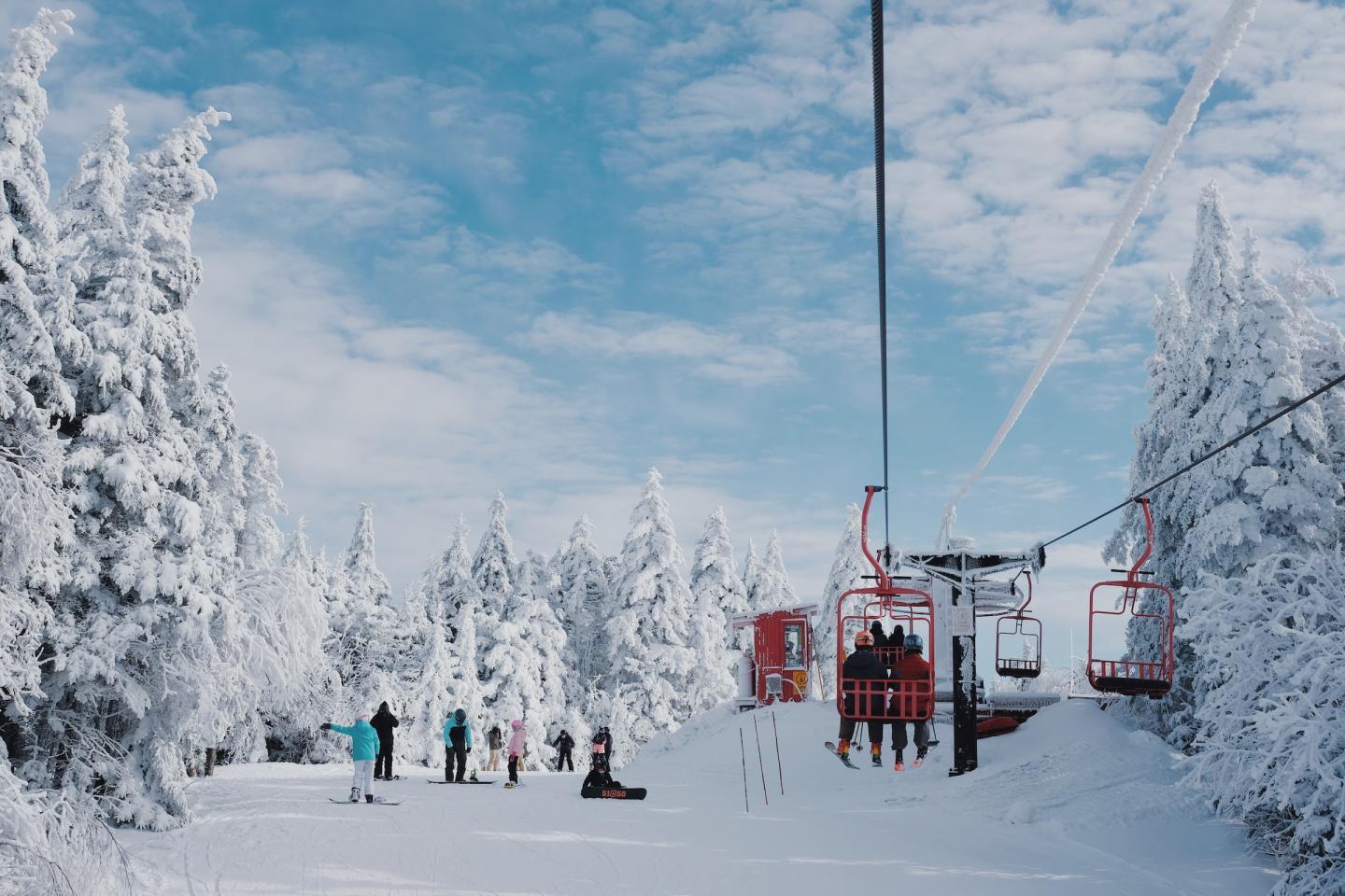 Magic Mountain Resort in USA - snow covered trees in the background.