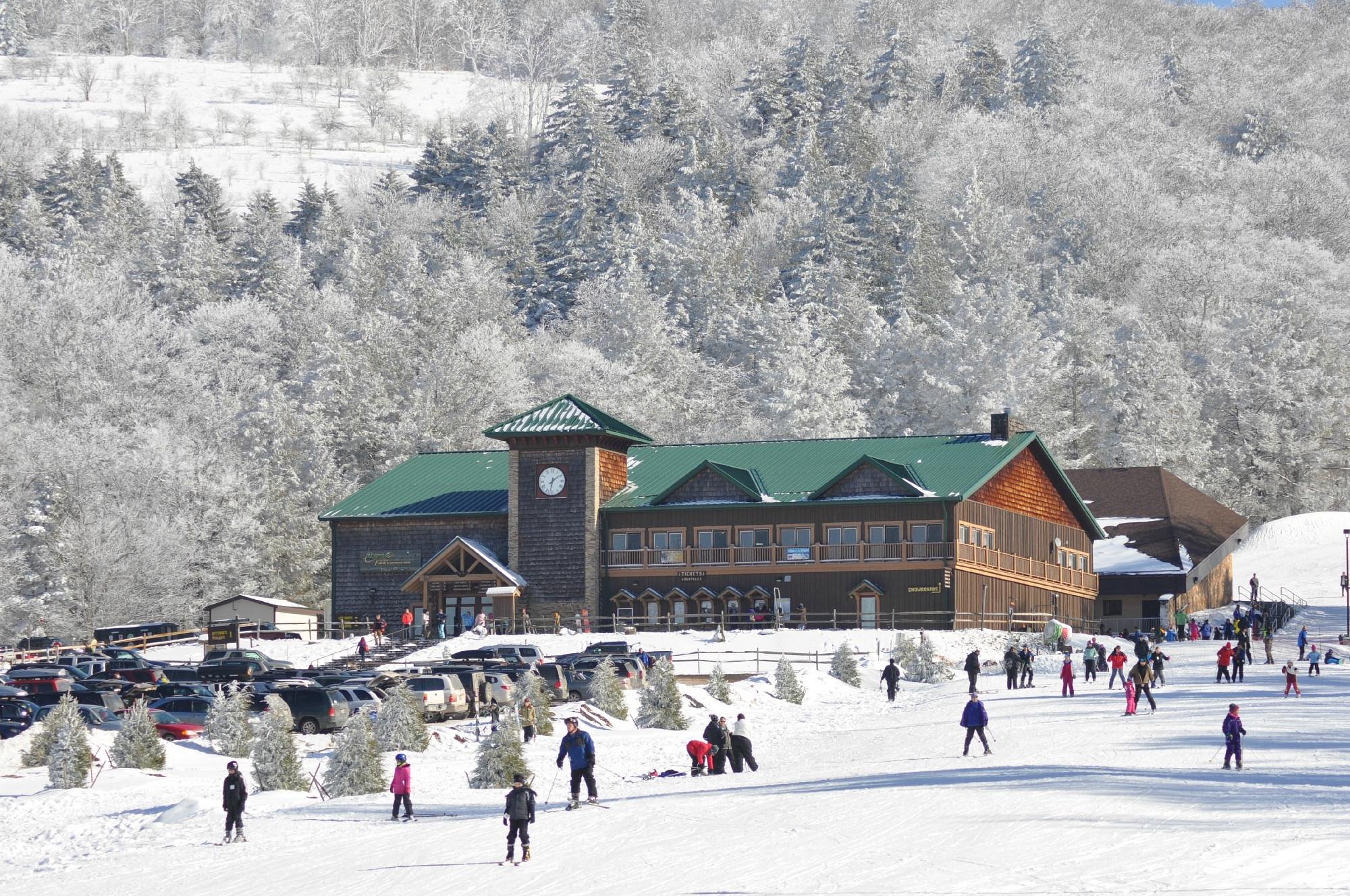 A captivating view of Canaan Valley ski resort in Davis West Virginia USA showing stunning winter scenery and bustling with winter sports activities.