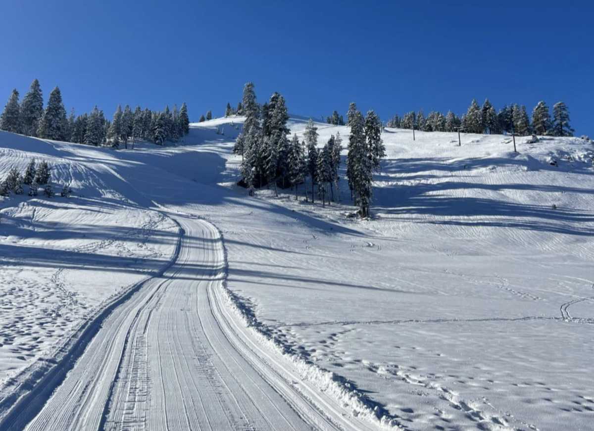 Warner Canyon in USA - a snowy road in the middle of a mountain.