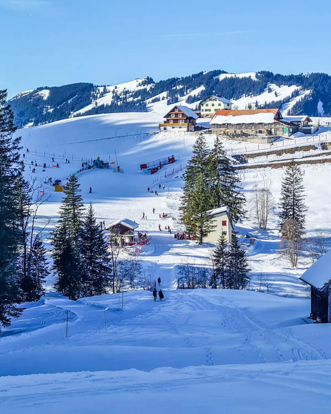 Sattel-Hochstuckli in Switzerland: a view of a ski resort in the mountains.