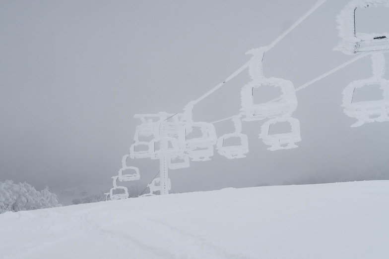 Breathtaking view of Monte Terminillo ski resort in Rieti, Italy. Skiers enjoying the stunning mountain landscape while a ski lift offers ready access to the peaks. The scene epitomizes the excitement of winter sports.