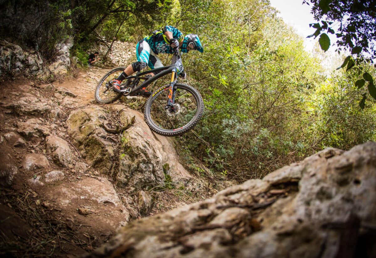 Febbio 2000 – Monte Cusna in Italy - a person riding a mountain bike on a rocky trail.