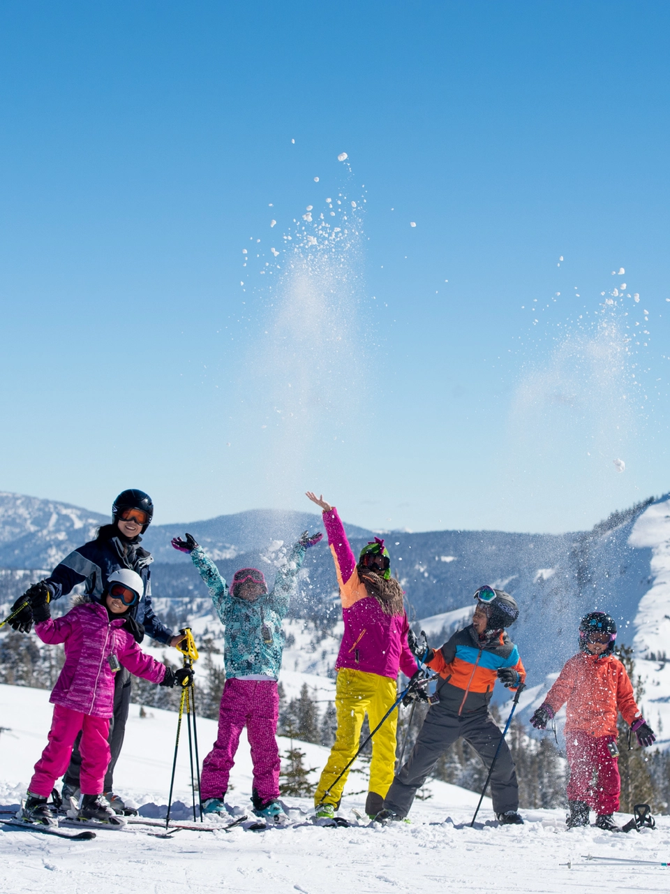 Soda Springs, Lake Tahoe, USA, group of skiers