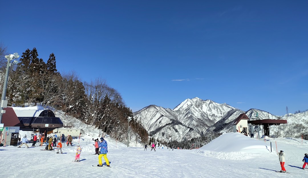 Winter scene at Naspa Ski Garden in Niigata, Japan with skiers enjoying the snow-covered slopes of the picturesque resort. A perfect example of winter sports and stunning winter scenery.