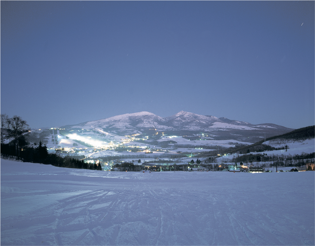 Pine Beak in Japan - a view of a ski area with a mountain in the background.