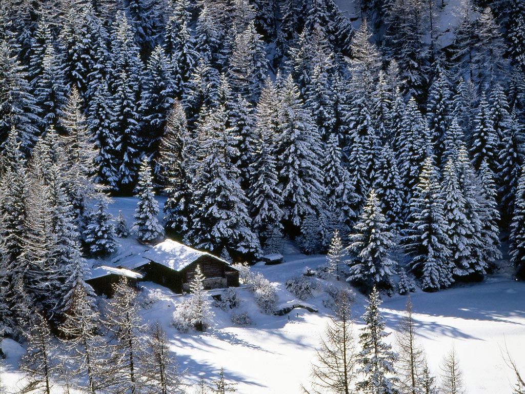 Winter scenery in Cogne, Gran Paradiso, Italy, featuring a classic mountain chalet nestled amid snowy peaks. The landscape embodies a perfect winter sports destination.