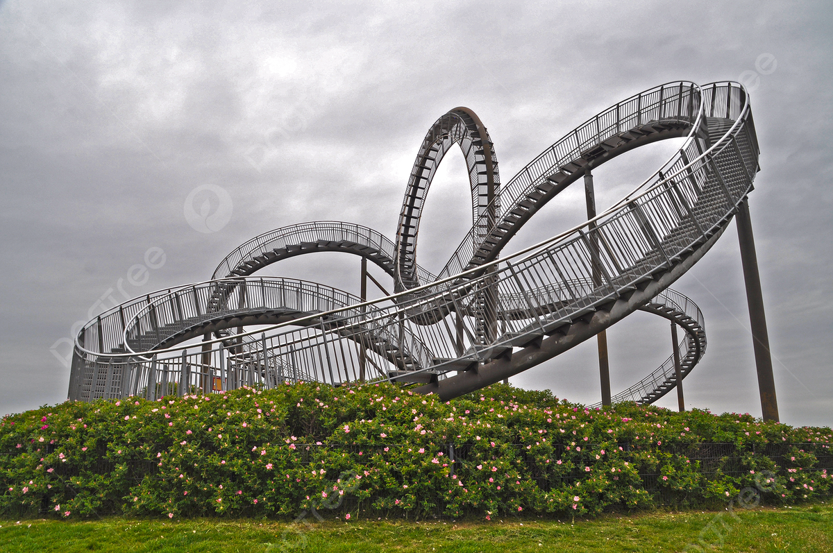 Bottrop in Germany - a roller coaster in a field of flowers.